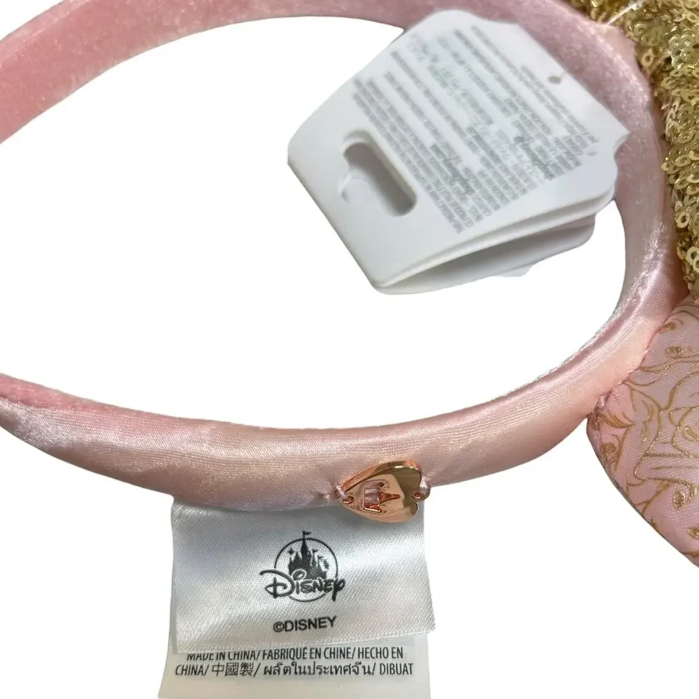 Disney Parks, NWT Minnie Mouse Ears Princess Headband, Pink, Gold Bow, One-Size